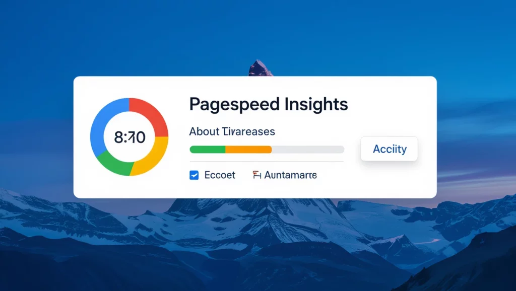 A Google PageSpeed Insights felhasználói felülete, amely a weboldal teljesítményét és sebességét mutatja, színes indikátorokkal és pontszámmal.