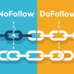 A képen a nofollow és dofollow linkek közötti különbséget szemléltetik, két színnel elválasztva. A bal oldalon a nofollow linkek, míg a jobb oldalon a dofollow linkek láthatók.