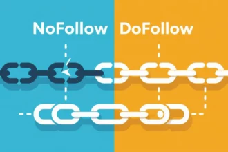 A képen a nofollow és dofollow linkek közötti különbséget szemléltetik, két színnel elválasztva. A bal oldalon a nofollow linkek, míg a jobb oldalon a dofollow linkek láthatók.