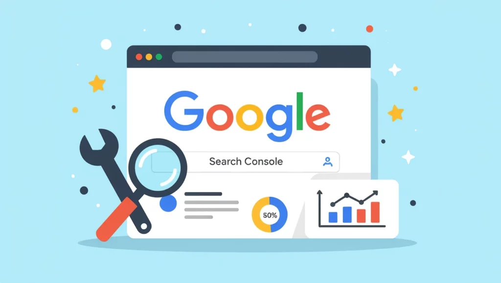 A Google Search Console felülete, amely grafikonokat és statisztikákat mutat a weboldal teljesítményéről, a keresőoptimalizálás érdekében.