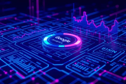 A Google Analytics és Search Console integrációját bemutató grafika, amely a weboldal teljesítményének elemzésére utal.