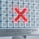 Automatizált, skálázott tartalom megjelenítése pirossal áthúzva.