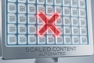 Automatizált, skálázott tartalom megjelenítése pirossal áthúzva.