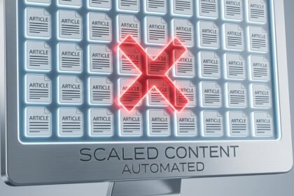 Automatizált, skálázott tartalom megjelenítése pirossal áthúzva.