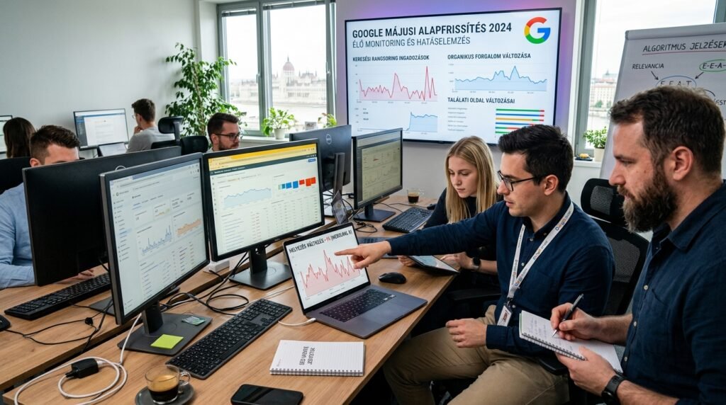 SEO csapat a Google májusi alapfrissítés 2024 hatásait elemzi.