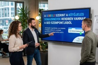 Csoport résztvevői beszélgetnek SEO és domainnevek témájában.