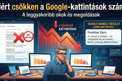 Elemző grafikonok és SEO stratégia csökkenő kattintásokkal.